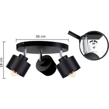 Точечный светильник SIMPLY BLACK 3xE27/60W/230V диаметр 30 см
