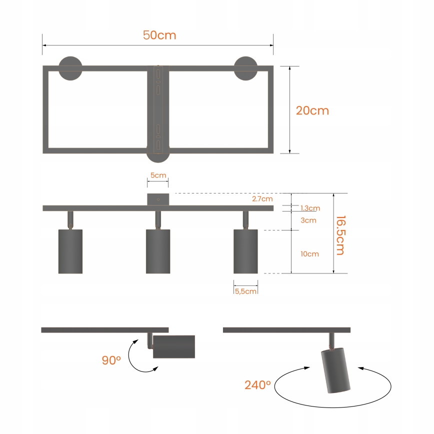 Точечный светильник 3xGU10/30W/230V чёрный
