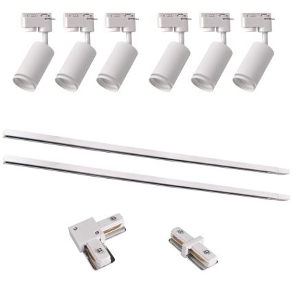 Точечный светильник для трековой системы PARIS 6xGU10/10W/230V + 2x1 м рейка система белый