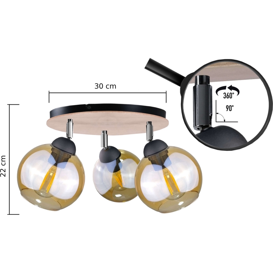 Точечный светильник THEA WOOD 3xE27/60W/230V диаметр 30 см