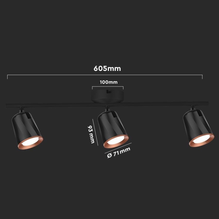 Точечный светодиодный светильник  3xLED/5W/230V 3000K черная