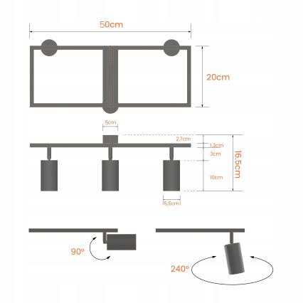 Точковий світильник 3xGU10/30W/230V чорний