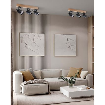 Точковий світильник 3xGU10/50W/230V бук/чорний