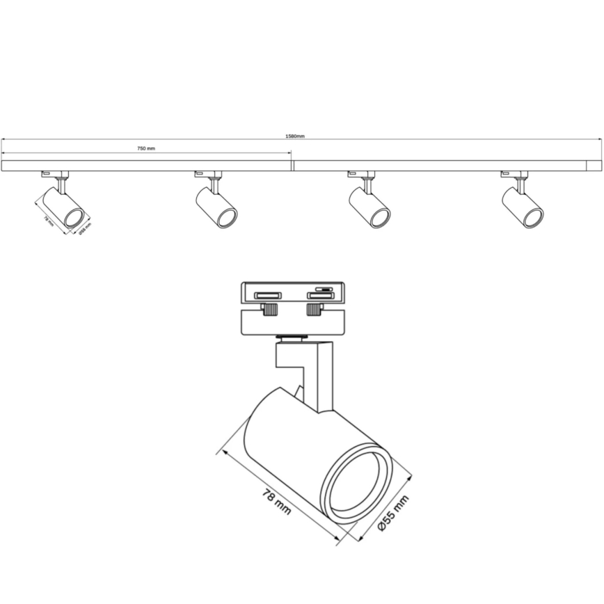 Точковий світильник для трекової системи LYNX 4xGU10/10W/230V + 2 x 75 см трекова система білий