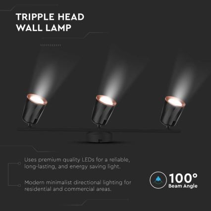 Точковий LED світильник 3xLED/5W/230V 3000K чорний