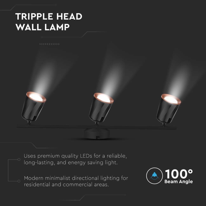 Точковий LED світильник 3xLED/5W/230V 3000K чорний