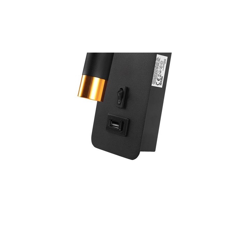 Точковий настінний світильник із зарядкою USB 1xG9/35W/230V чорний/золотий