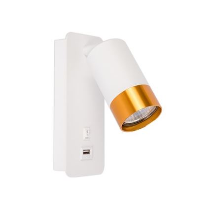 Точковий настінний світильник із зарядкою USB 1xGU10/35W/230V білий/золотий