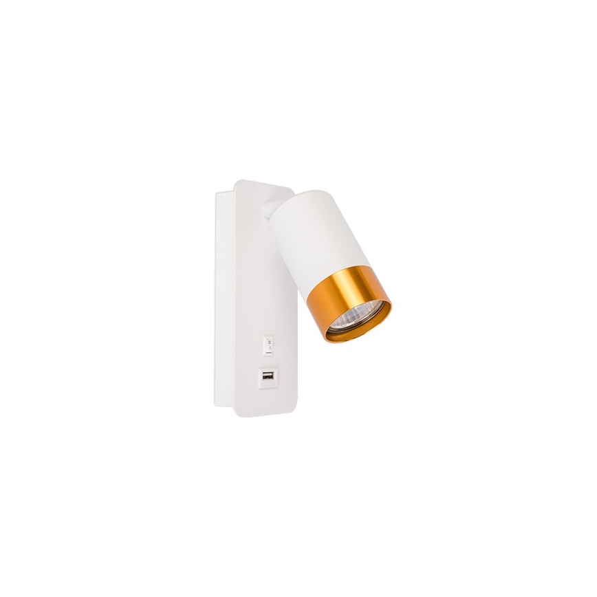 Точковий настінний світильник із зарядкою USB 1xGU10/35W/230V білий/золотий