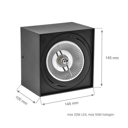 Точковий світильник CHLOE AR111 1xGU10/50W/230V квадратний чорний