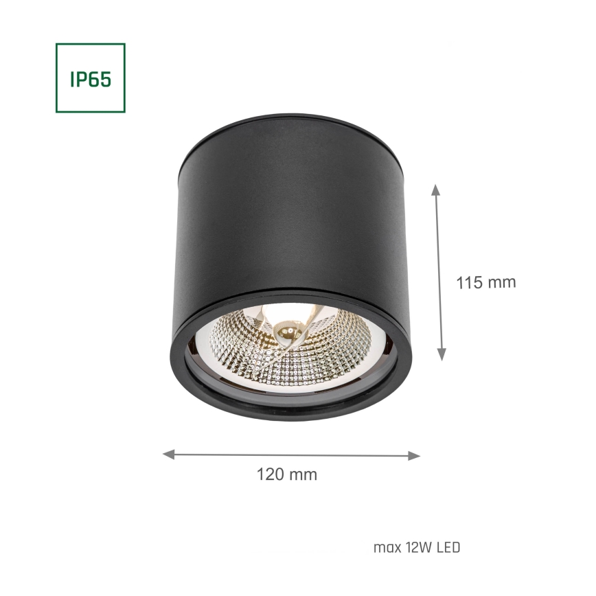 Точковий світильник для ванної кімнати CHLOE AR111 1xGU10/12W/230V IP65 круглий чорний