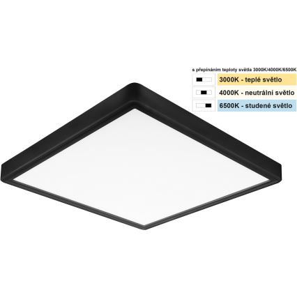 Top Light - Стельовий LED світильник REVIT LED/24W/230V 3000/4000/6500K 30x30 см чорний