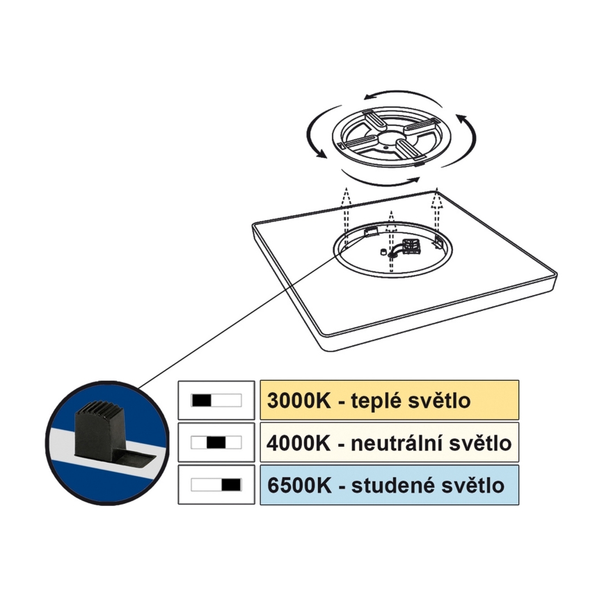 Top Light - Светодиодный потолочный светильник REVIT LED/24W/230V 3000/4000/6500K 30x30 см черный
