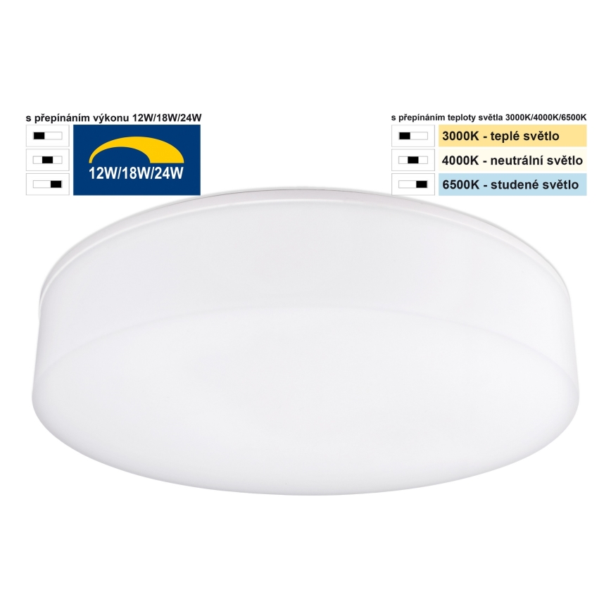 Top Light - Светодиодный потолочный светильник для ванной комнаты с регулированием яркости BOXTER LED/12/18/24W/230V IP54 3000/4000/6500K диаметр 28 см