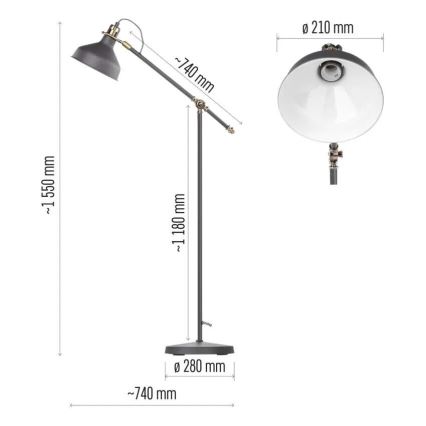 Торшер ARTHUR 1xE27/25W/230V серый