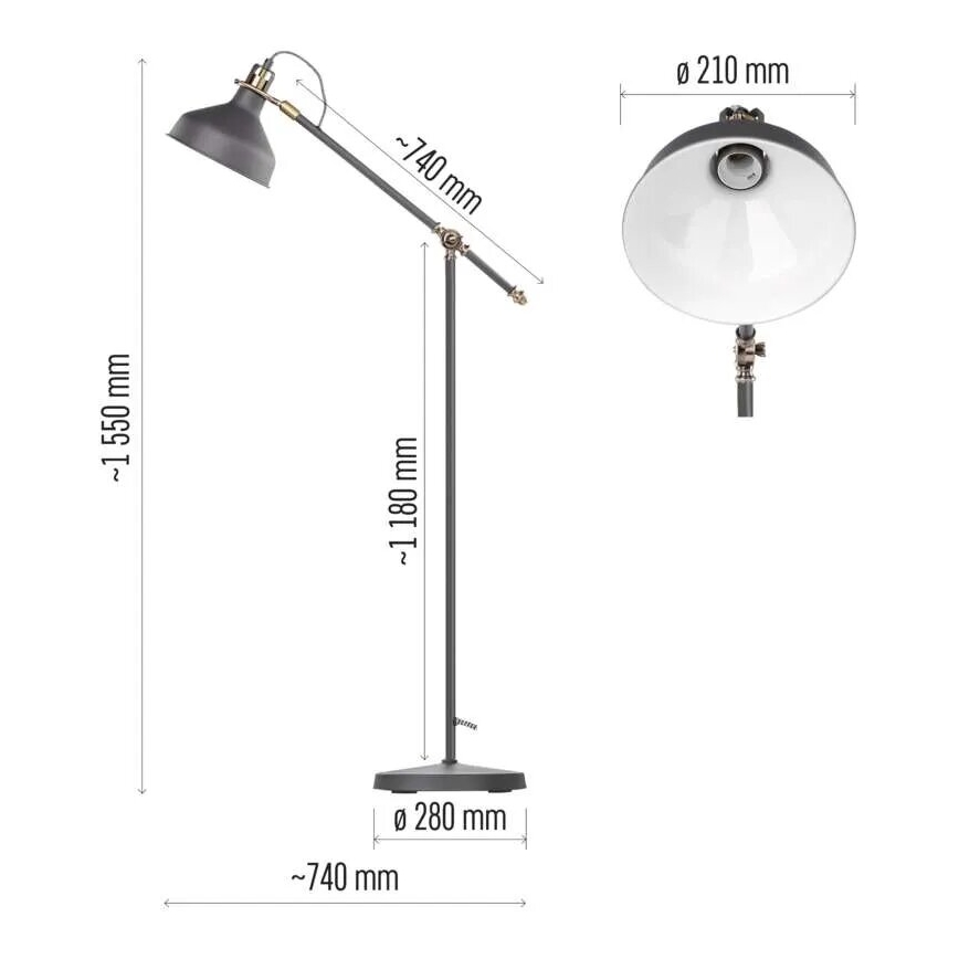 Торшер ARTHUR 1xE27/25W/230V серый