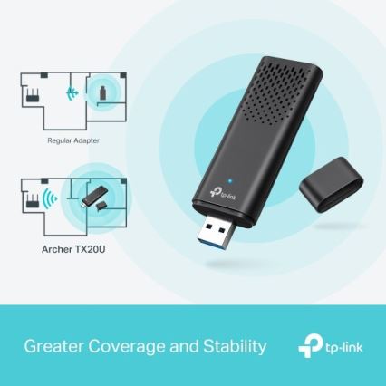 TP-Link - Двохдіапазонний бездротовий USB-адаптер з Wi-Fi 6 Archer TX20U