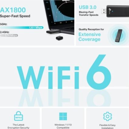 TP-Link - Двухдиапазонный беспроводной USB-адаптер с Wi‑Fi 6 Archer TX20U