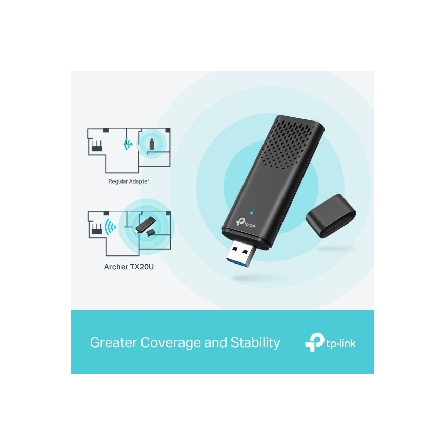 TP-Link - Двухдиапазонный беспроводной USB-адаптер с Wi‑Fi 6 Archer TX20U