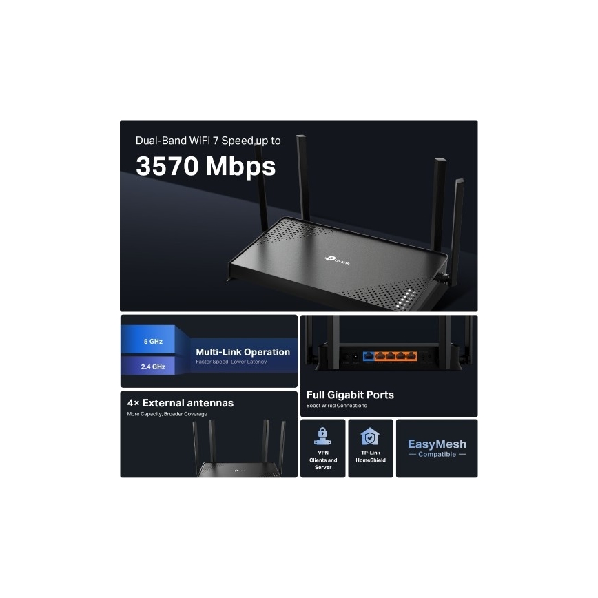 TP-Link - Двухдиапазонный Wi-Fi 7 маршрутизатор Archer BE220