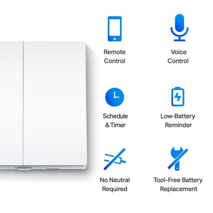 TP-Link - Розумний двокнопковий вимикач світла 2xAAA Wi-Fi