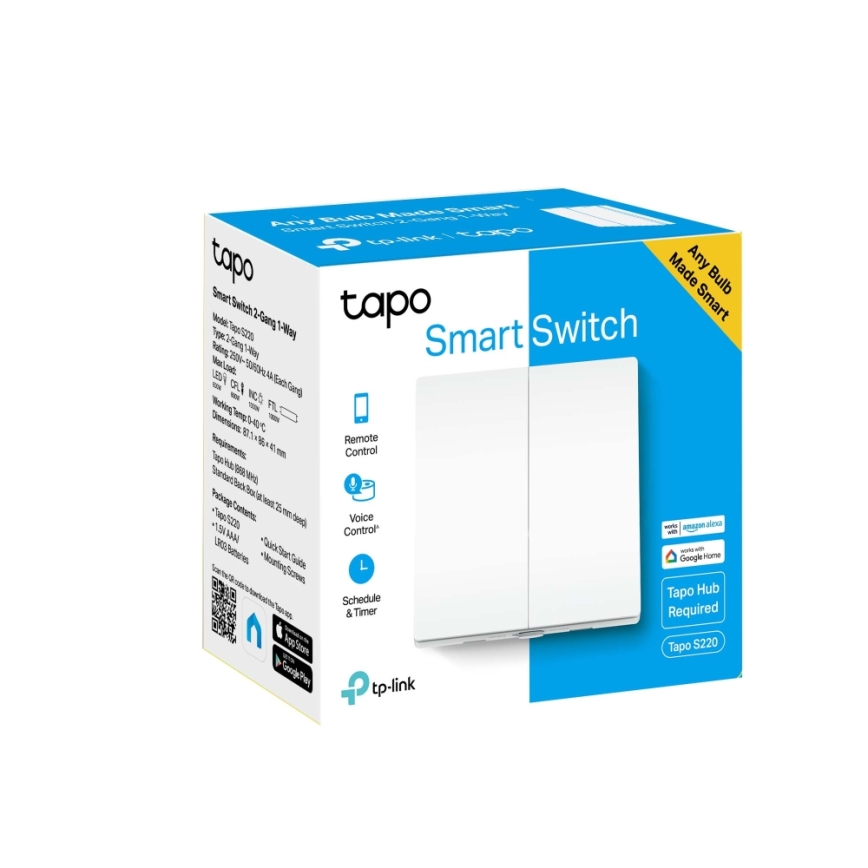 TP-Link - Розумний двокнопковий вимикач світла 2xAAA Wi-Fi