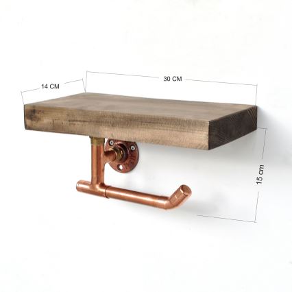 Тримач для туалетного паперу з поличкою 15x30 см коричневий/мідний