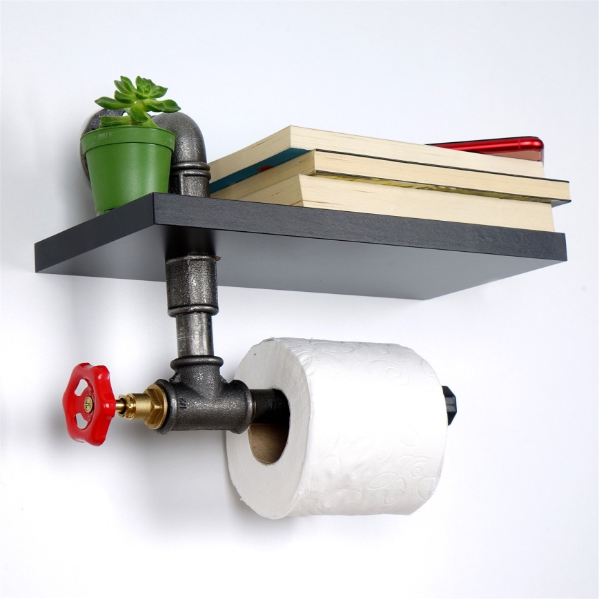 Тримач для туалетного паперу з поличкою BORU чорний