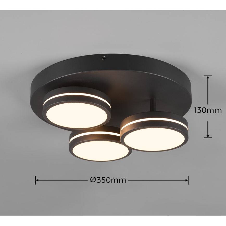 Trio - диммируемый светодиодный потолочный светильник FRANKLIN 3xLED/8,5W/230V 3000K диам. 35 см черный