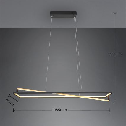 Trio - диммируемая подвесная люстра на тросе EDGE LED/35W/230V 2300/3000/4000K чёрная/золотая