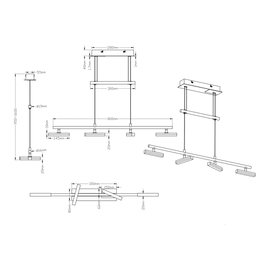 Trio - LED Підвісна люстра з регулюванням яскравості OPIUM 4xLED/4W/230V