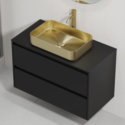 Тумба для ванной с умывальником TRONDHEIM/LJORDAL 90x57x46 см, черная/латунь