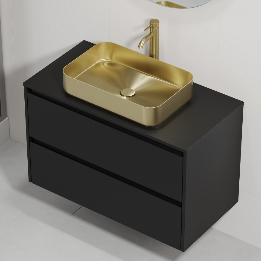 Тумба для ванной с умывальником TRONDHEIM/LJORDAL 90x57x46 см, черная/латунь