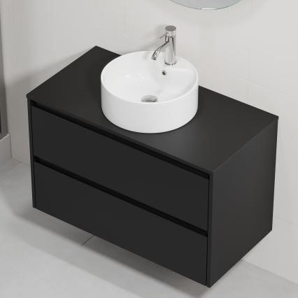 Тумба для ванної з умивальником TRONDHEIM/VIKEDAL 90x57x46 cm чорна/біла