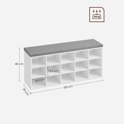 Тумба для взуття VOREN 105x48x30 см біла/сіра