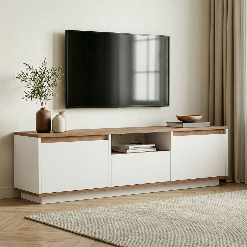 Тумба під телевізор KREDE 160x30 см біла/сосна