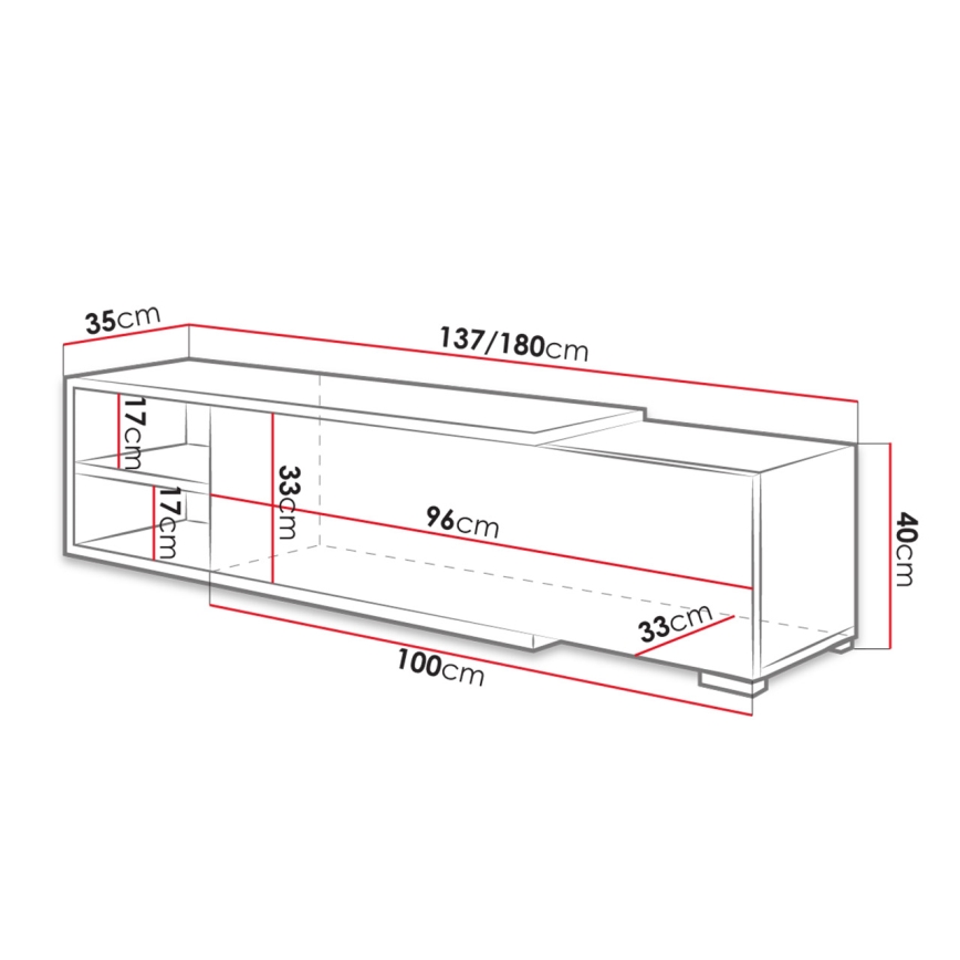 Тумба под телевизор CLIF 40x180 см белый