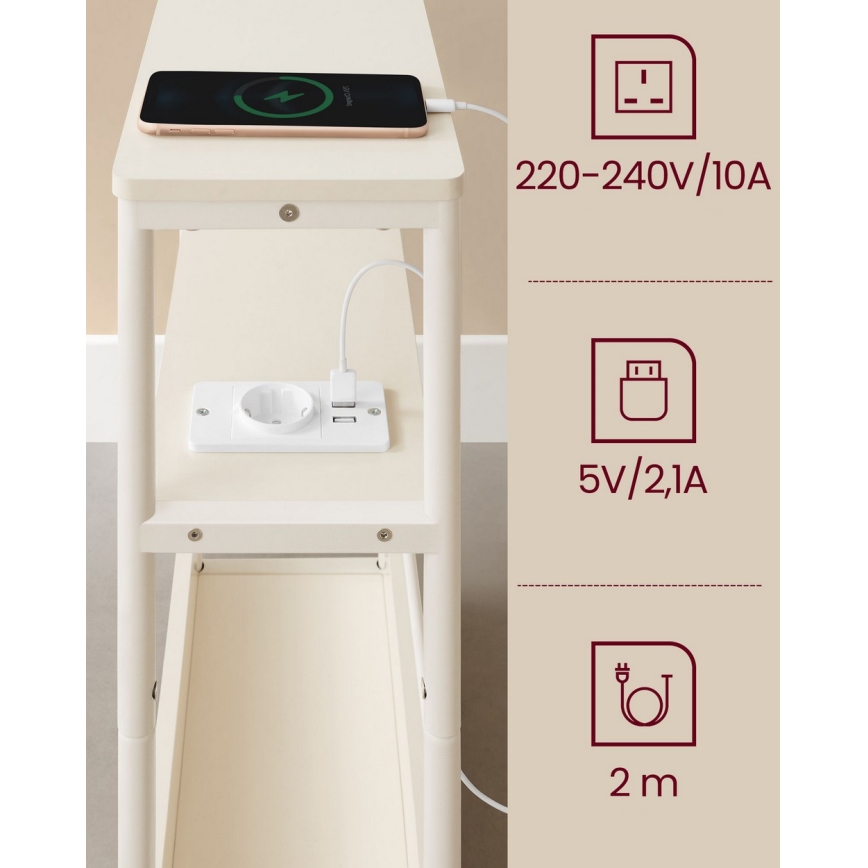 Тумбочка ROD з вбудованою розеткою та USB-портами, біла/кремова