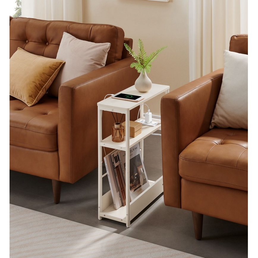 Тумбочка ROD з вбудованою розеткою та USB-портами, біла/кремова