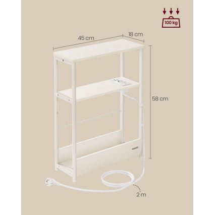 Тумбочка ROD з вбудованою розеткою та USB-портами, біла/кремова