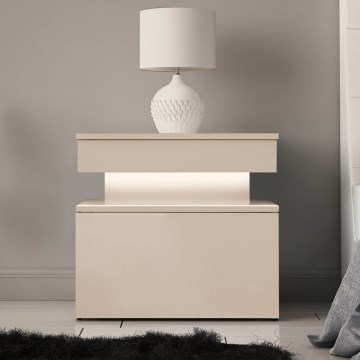 Тумбочка с LED-подсветкой GLOSSA 51x55 см, бежевая