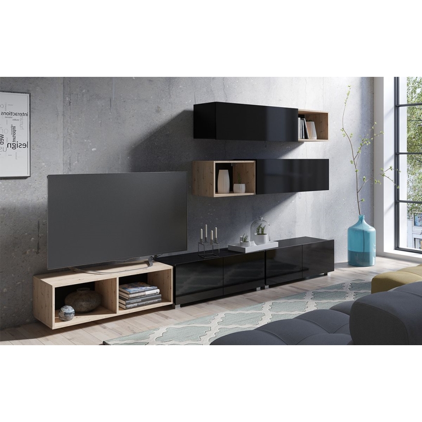 TV столик PAVO 37x100 см глянцевий чорний/матовий чорний