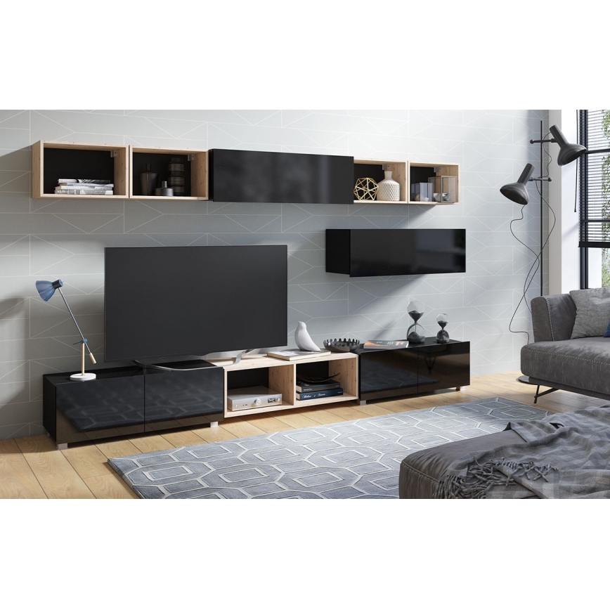 TV столик PAVO 37x100 см глянцевий чорний/матовий чорний