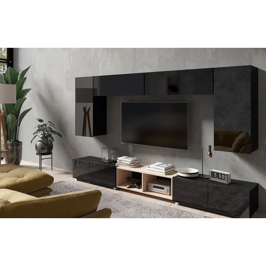 TV столик PAVO 37x100 см глянцевий чорний/матовий чорний