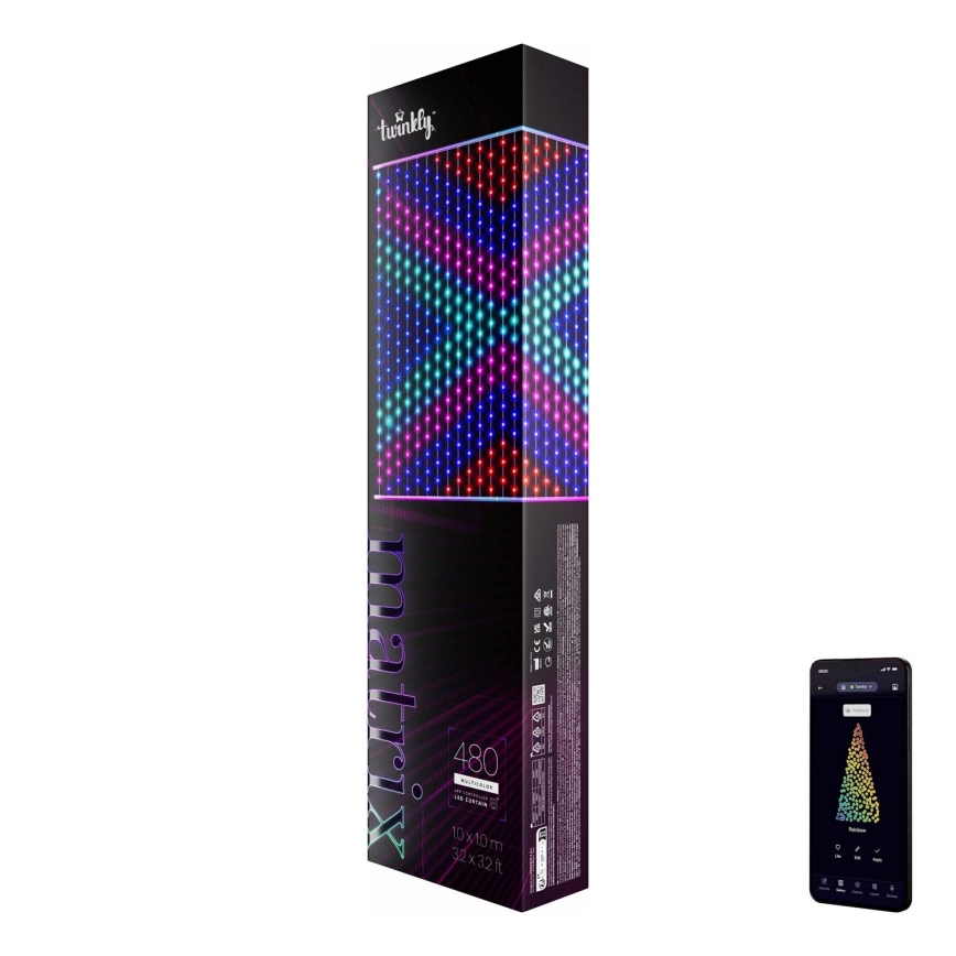 Twinkly - LED RGB Вулична різдвяна гірлянда-штора з регулюванням яскравості MATRIX 480xLED 1x1 м Wi-Fi