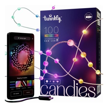 Twinkly - LED RGB з регулюванням яскравості різдвяна гірлянда CANDIES 100xLED 8 м USB Wi-Fi