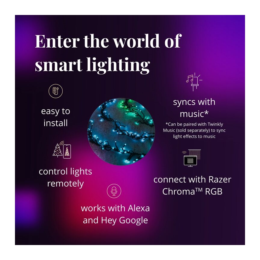 Twinkly - Светодиодная уличная RGBW-гирлянда с регулированием яркости CLUSTER 400xLED 9,5 м IP44 Wi-Fi