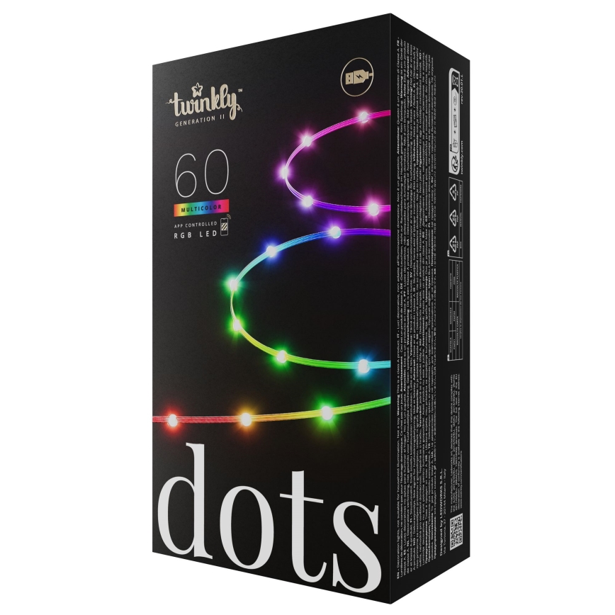 Twinkly - RGB LED різдвяна гірлянда DOTS, 60 світлодіодів, 7 м, USB, Wi-Fi, з можливістю регулювання яскравості
