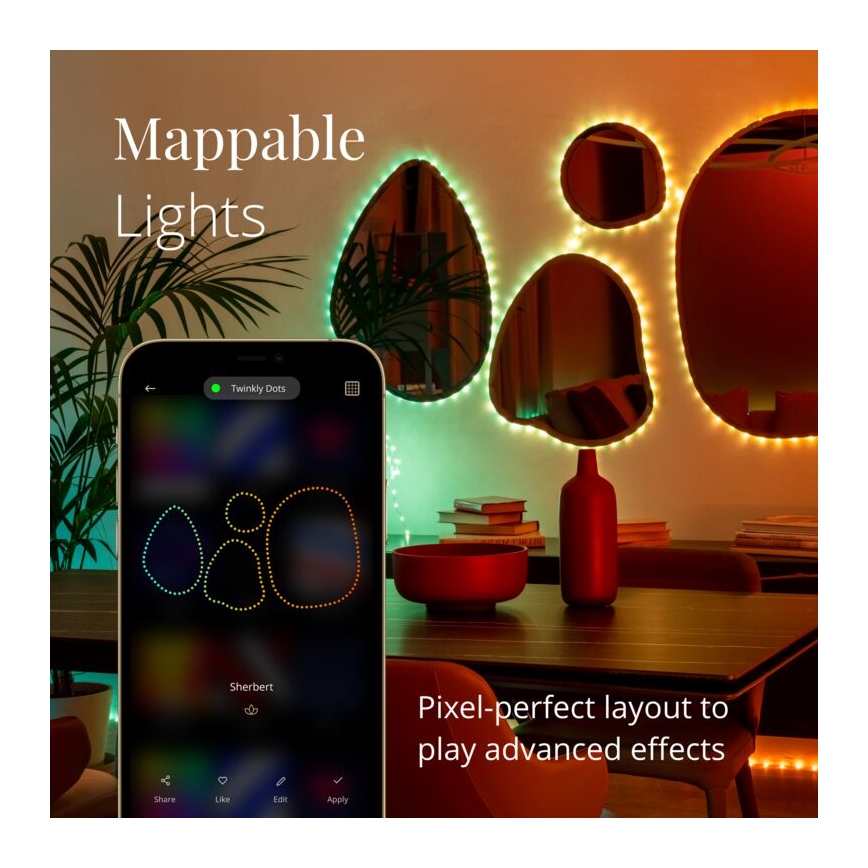 Twinkly - Светодиодная уличная RGB-лента с регулированием яркости DOTS 200xLED 10 м IP44 WiFi