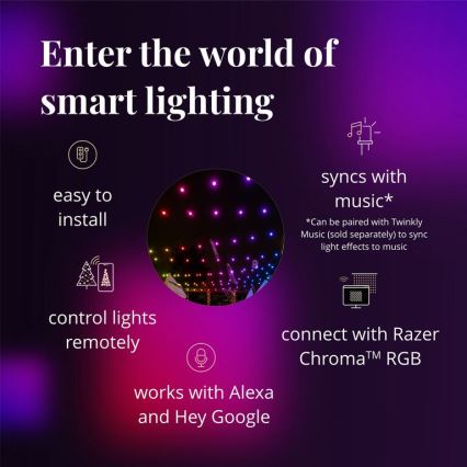Twinkly - Светодиодная уличная декоративная RGB-гирлянда с регулированием яркости FESTOON 20xLED 14 м IP44 Wi-Fi